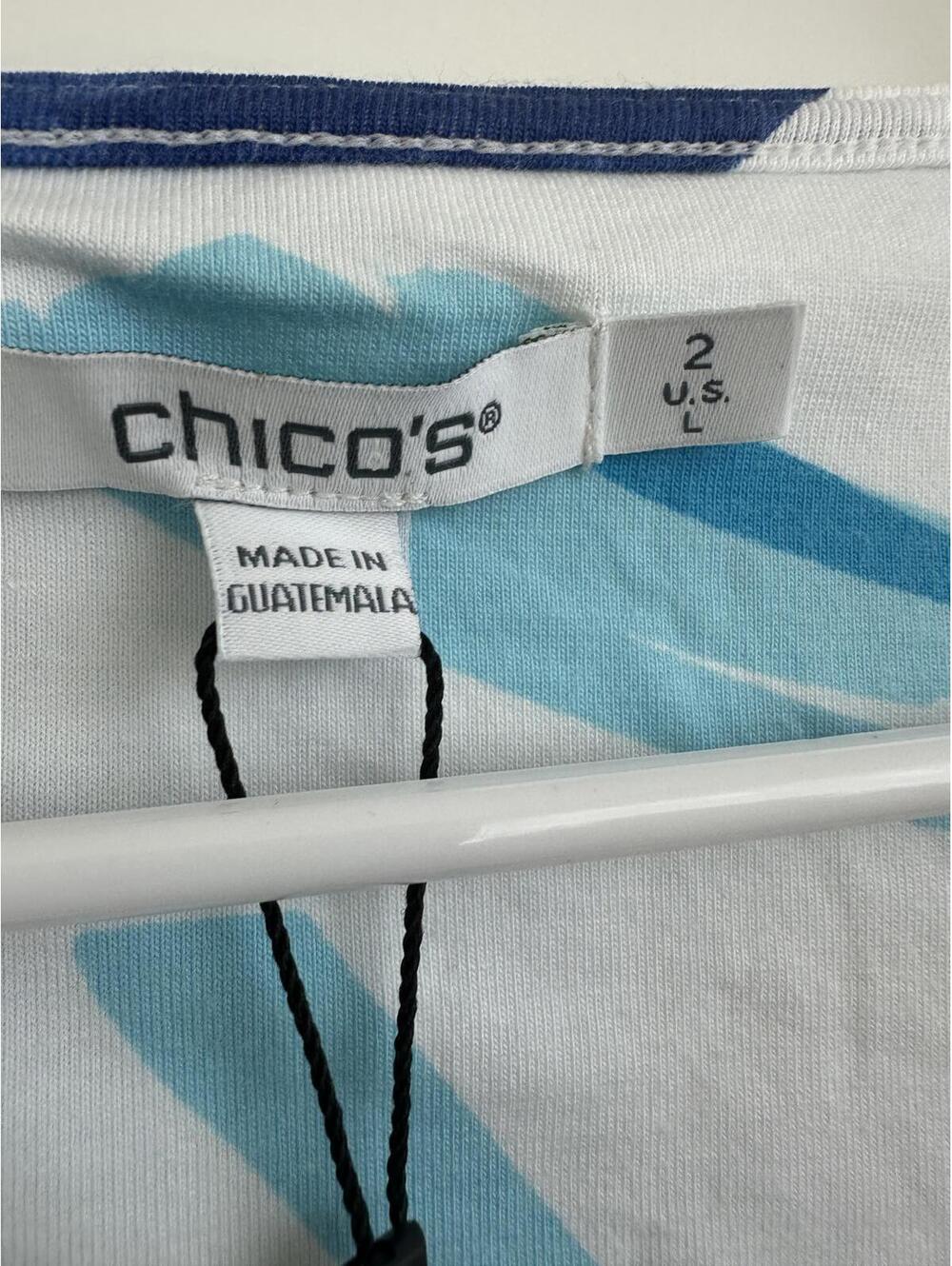 Chico's Cotton Painted Square-Neck Tank White Blue Abstract NWT Size 2 (12/14/L) - Picture 7 of 7